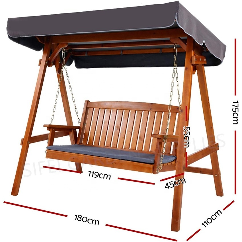 Outdoor Canopy Swing Wooden Swing with Cushions