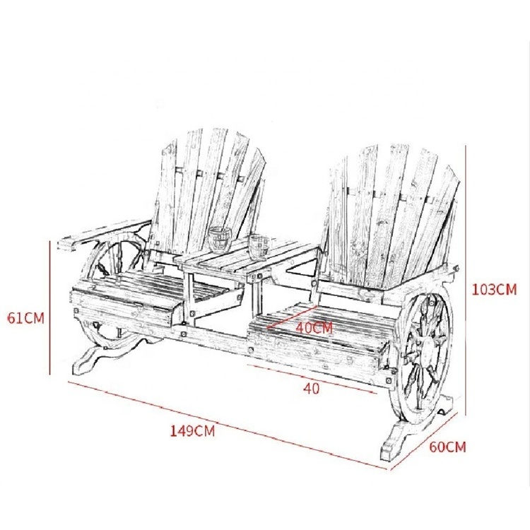 Garden Double Wooden Adirondack Chair with Wheels