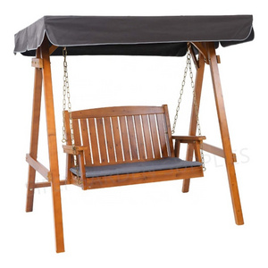 Outdoor Canopy Swing Wooden Swing with Cushions