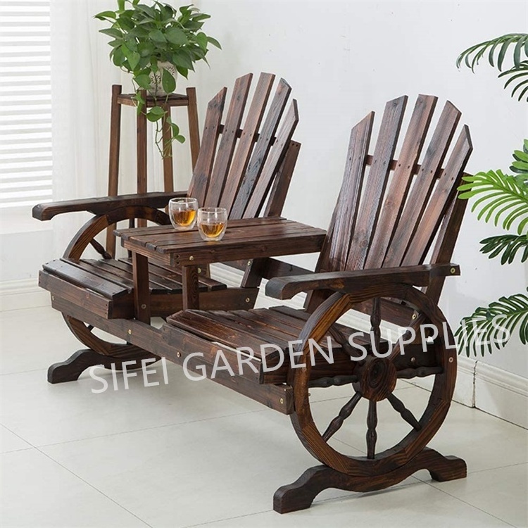 Garden Double Wooden Adirondack Chair with Wheels