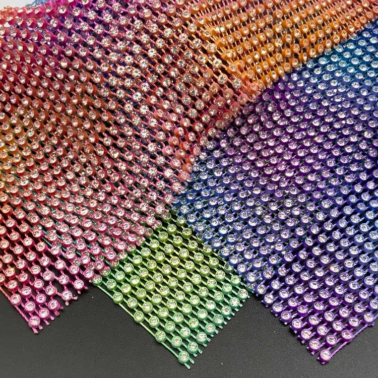 54 rows plastic crystal diamond black mesh wrap 10 yards per roll sparkle bling ribbon rhinestone netting fabric for dress