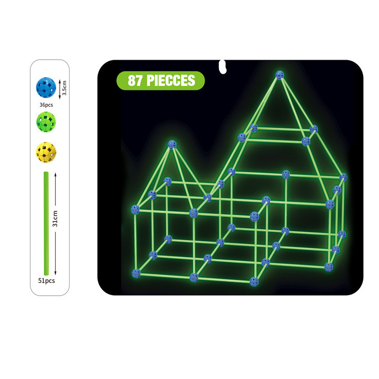 Fun Glow Forts Tent for Kids - 87Pack STEM Toys Glow in The Dark Fort Building Kit Indoor and Out