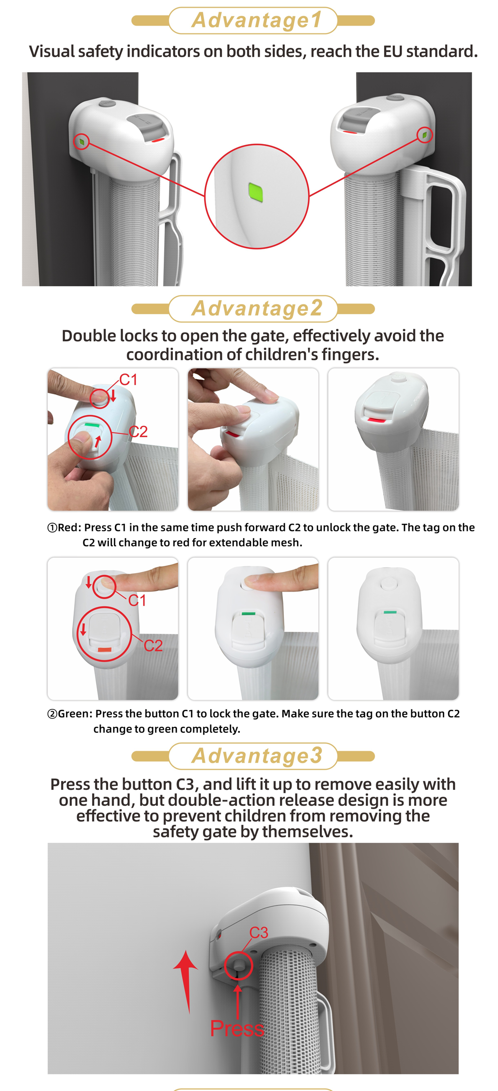 Baby products retractable walk through baby gates safety gate for indoorconnector SG018