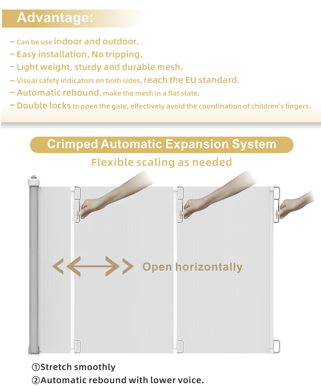 Baby products retractable walk through baby gates safety gate for indoorconnector SG018