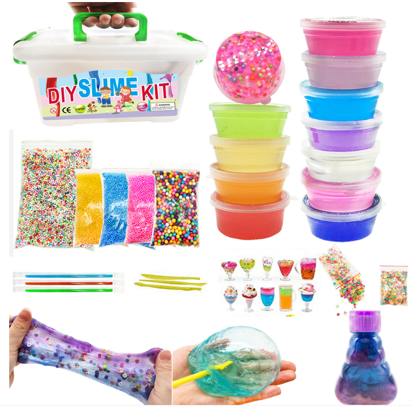 crystal diy slime kit fluffy slime kit ready-made in a plastic container includes 20 color clear slime 5 foam beads