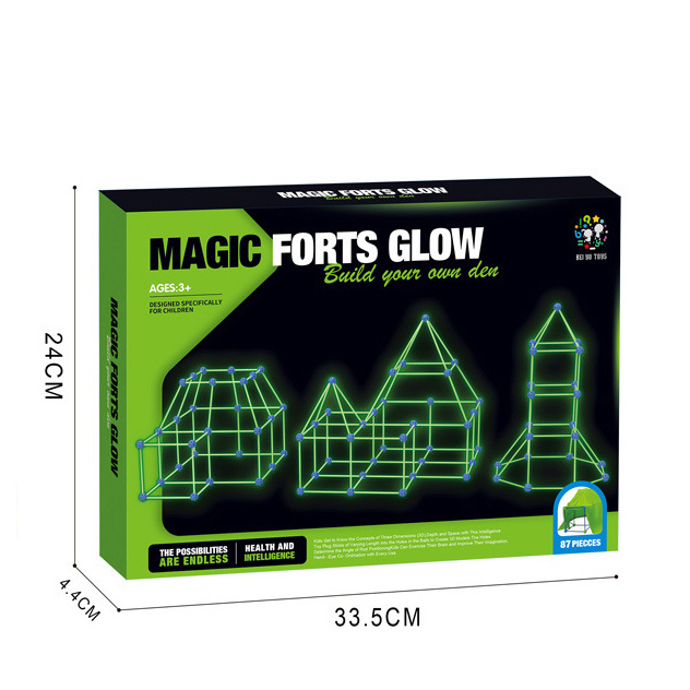 Fun Glow Forts Tent for Kids - 87Pack STEM Toys Glow in The Dark Fort Building Kit Indoor and Out