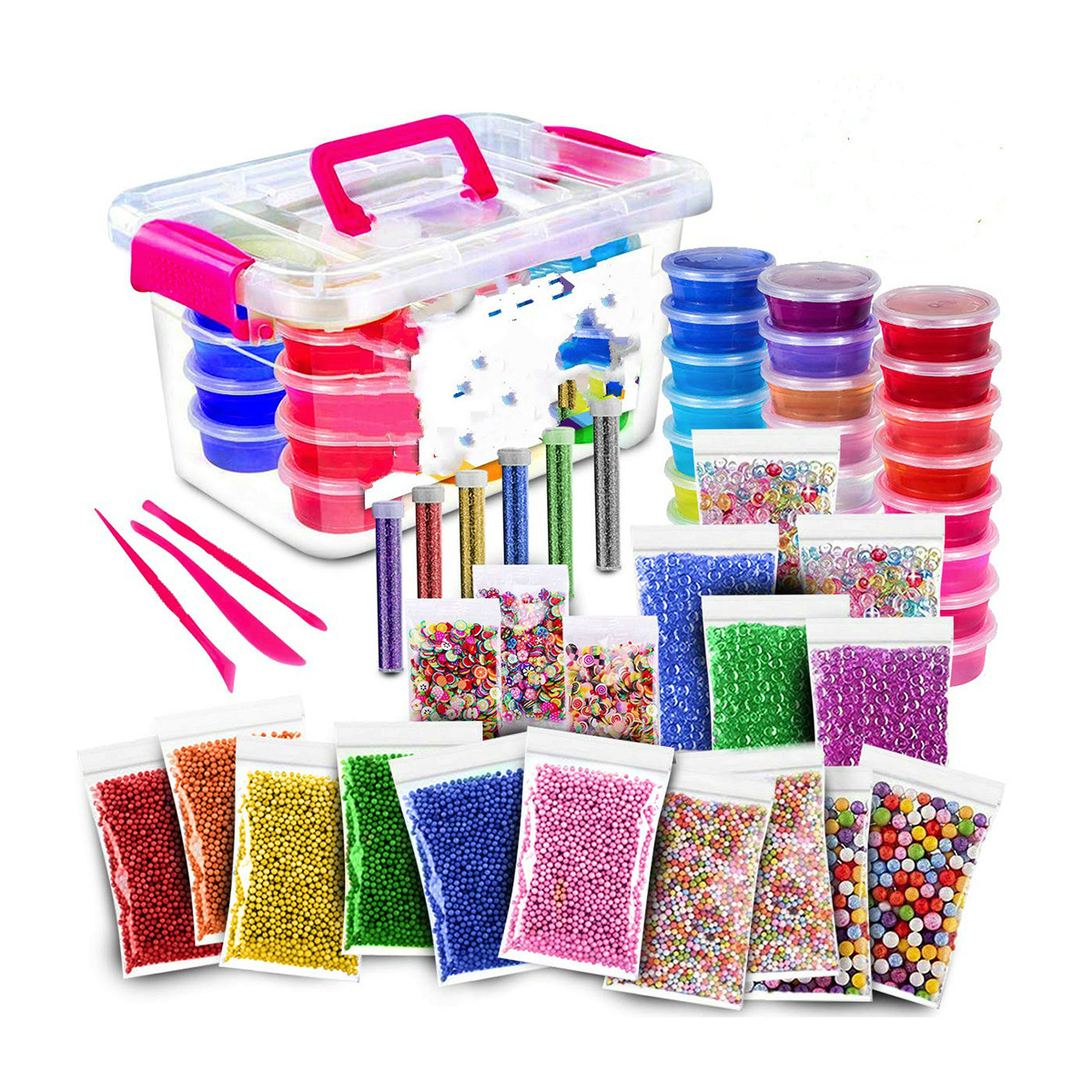 Custom DIY slime making kit educational toy diy -includes crystal clear slime, chanrms, foam balls etc.