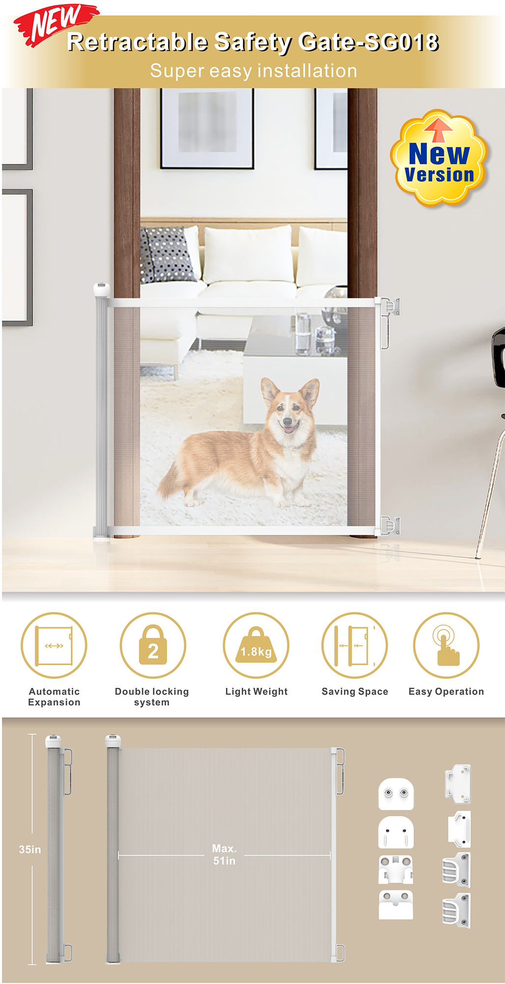 Baby products retractable walk through baby gates safety gate for indoorconnector SG018