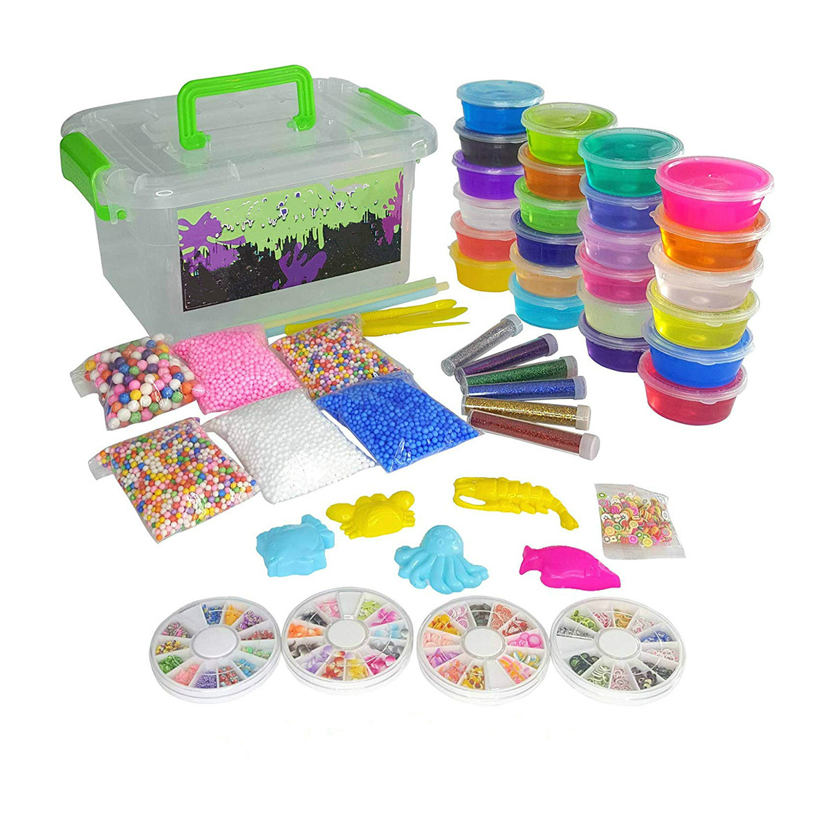 Custom DIY slime making kit educational toy diy -includes crystal clear slime, chanrms, foam balls etc.