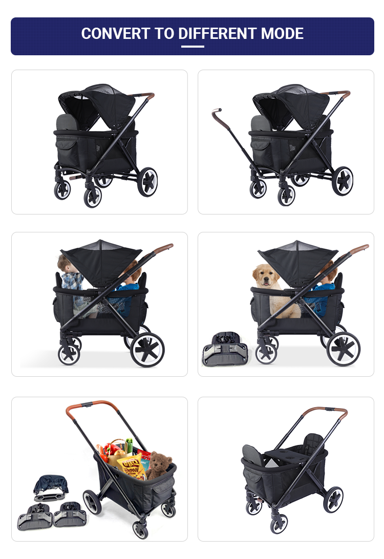 Luxury Outdoor Travel Comfort Collapsible Folding Foldable 4 Wheel Twin 2 Seats Kids Baby Stroller Cart Wagon With Canopy