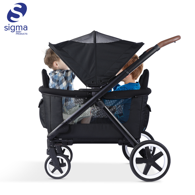 Luxury Outdoor Travel Comfort Collapsible Folding Foldable 4 Wheel Twin 2 Seats Kids Baby Stroller Cart Wagon With Canopy