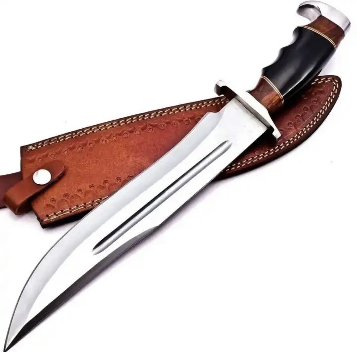 Custom High Quality Classic Wood Handle Carbon Steel Knife Hunting Knife  And Cow Hide Leather Sheath