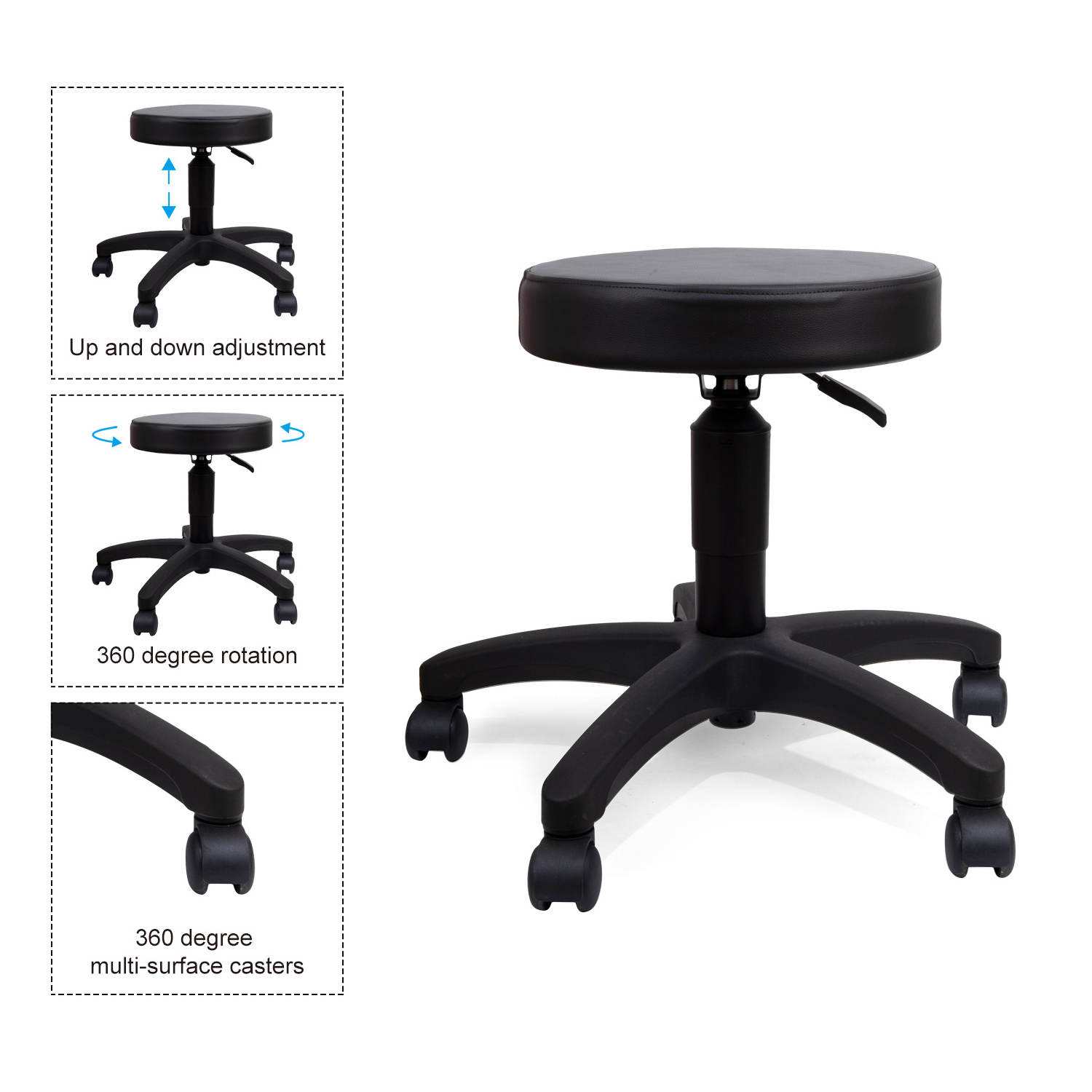 ESD Ergonomic Chair Laboratory Stool Chair Adjustable Drafting Massage Spa Work Stool With PU Leather Cushioned Sit Stand Chair