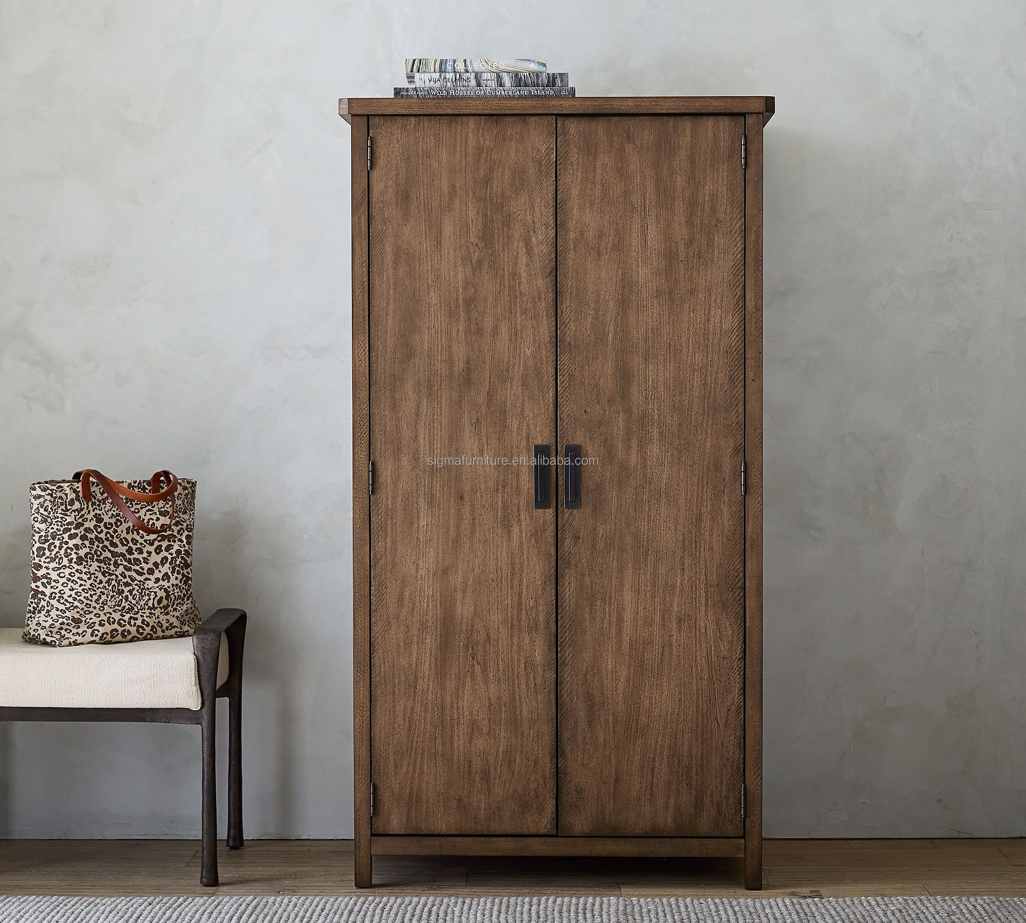 Mid century modern bedroom furniture wooden wardrobe closet armoire  Armario de madera