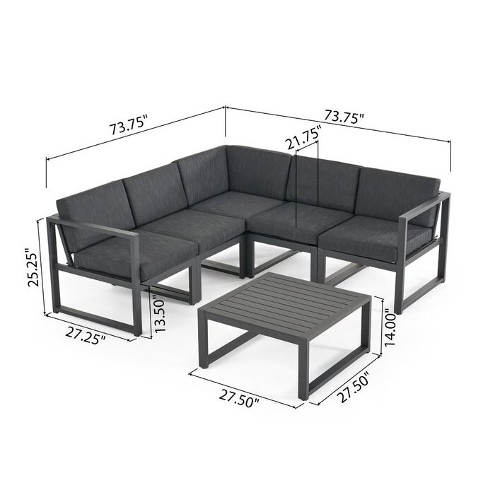 patio furniture hotel outdoor garden 6 Piece metal sofa Sectional Seating Group with Cushions