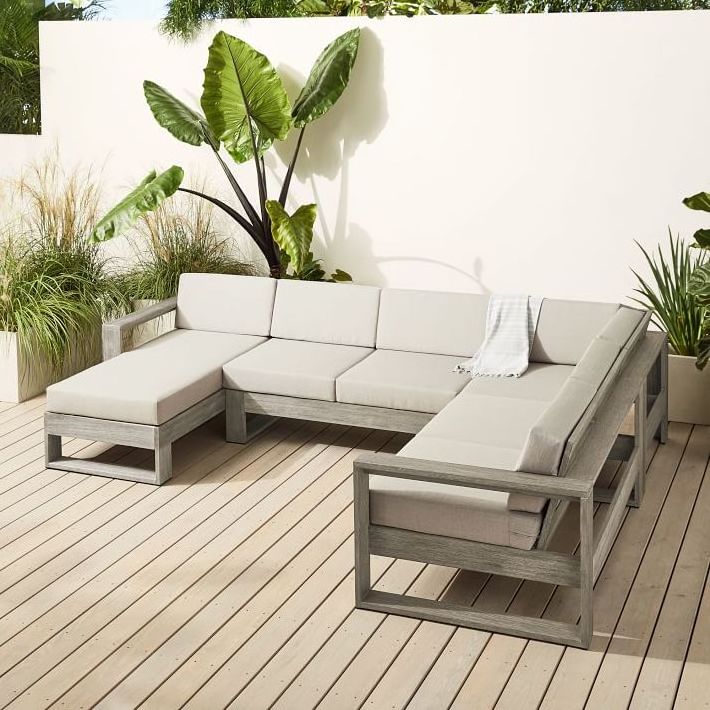 Minimalist corner modular sofa sectional set terrace courtyard teak outdoor furniture