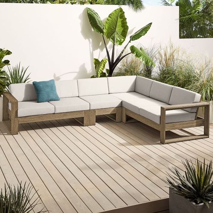 Minimalist corner modular sofa sectional set terrace courtyard teak outdoor furniture