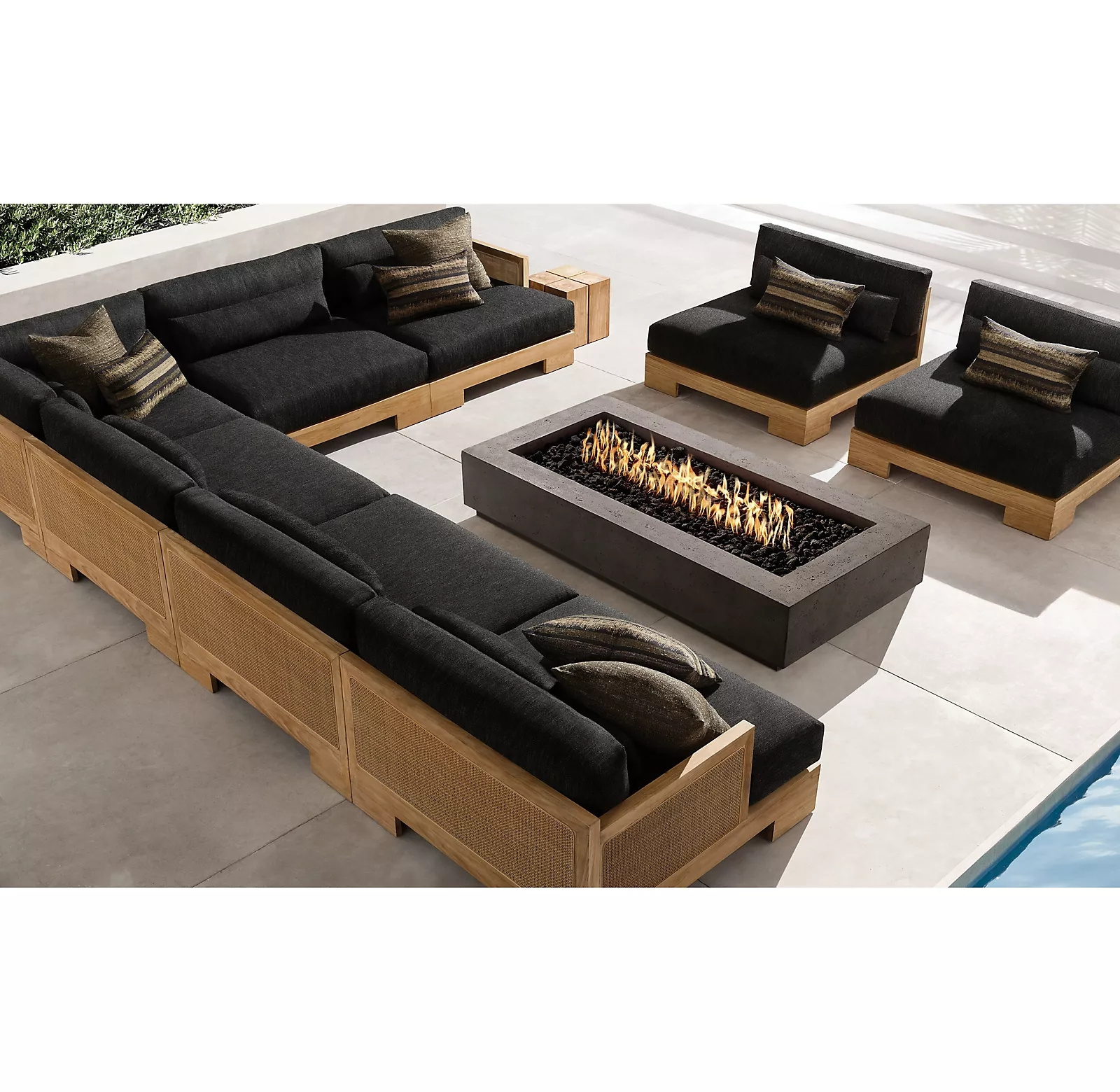 New arrival outdoor furniture teak rattan weaving back U L shape modular garden sectional sofas with cushion