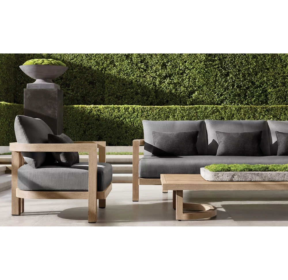 New arrival luxury modern teak wood patio garden sofa sets outdoor furniture