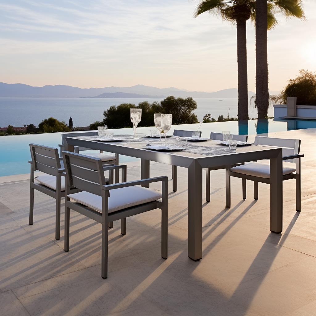 Sigma luxury living all weather outdoor furniture dark grey aluminum dining set