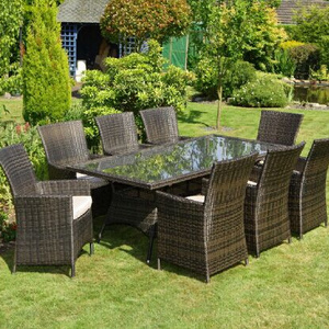 High quality outdoor wicker patio furniture sale 8 seater wicker rectangle tables and chairs rattan dining room sets