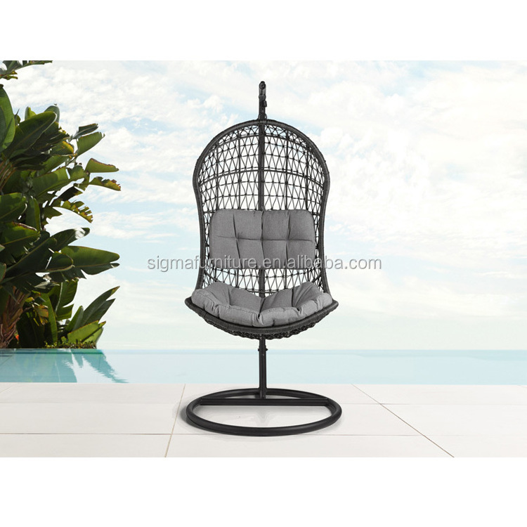 Rattan Wicker One Seat Swing Basket with Metal Stand Garden Indoor and Outdoor Egg Chair Hanging