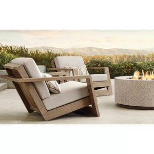 Contemporary hotel furniture single teak wood manufacturer outdoor sofa garden chairs with ottoman