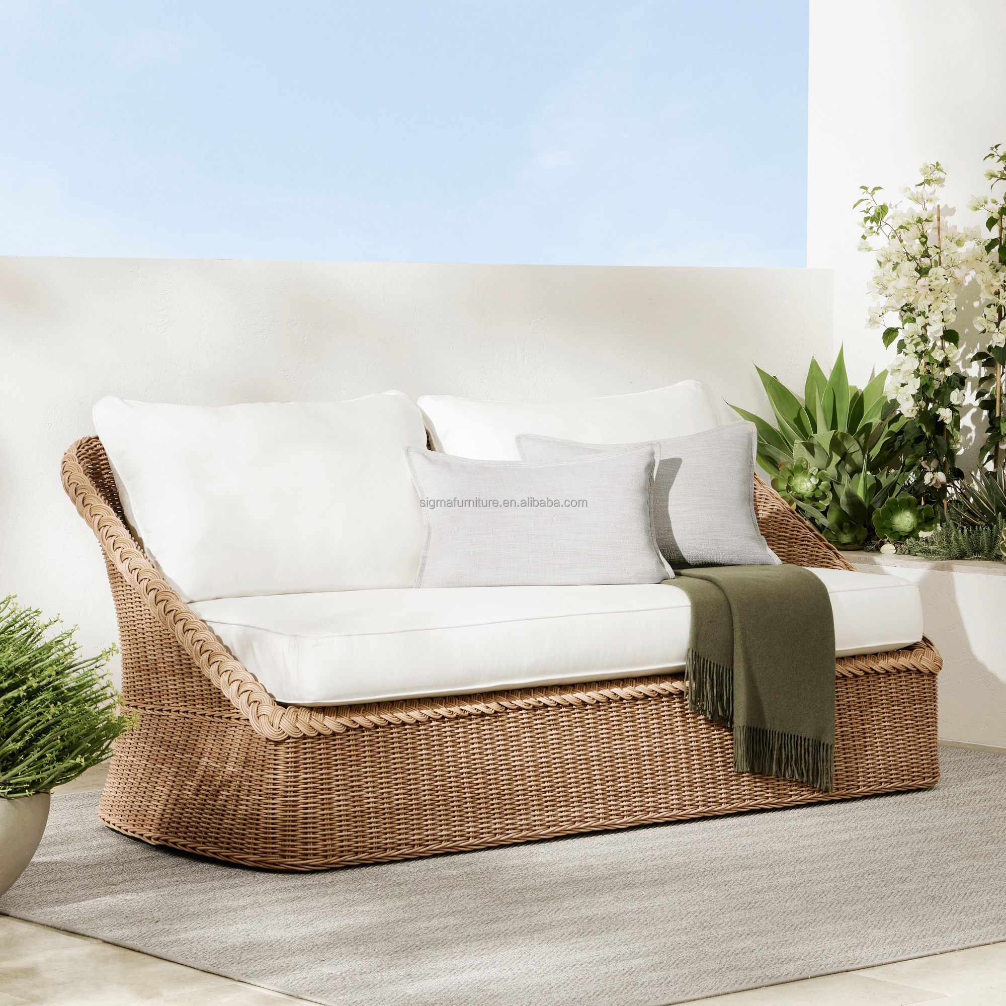 Best selling cheap outdoor modern patio rattan sofa garden furniture cane wicker loveseat lounge chaise sofa