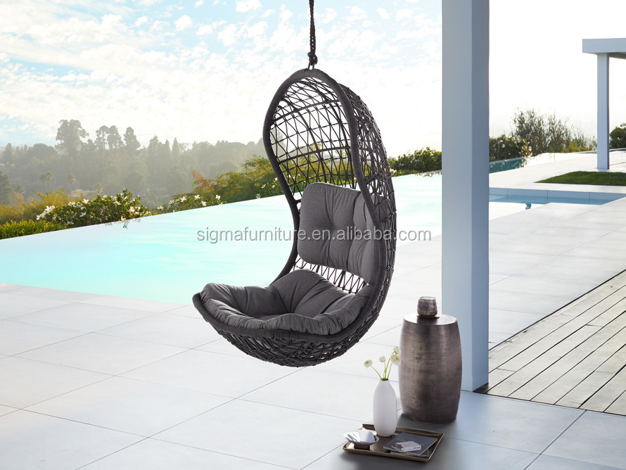 Rattan Wicker One Seat Swing Basket with Metal Stand Garden Indoor and Outdoor Egg Chair Hanging