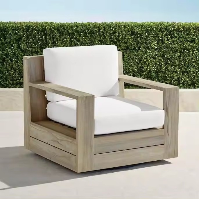 2024 New Outdoor Patio Garden Sofa Wooden Furniture All Weather Teak Swivel Lounge Chair