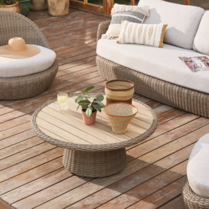 Modern Wholesale Luxury Patio Design Garden Outdoor Pool Set Furniture Wicker Round Rattan Fabric Coffee Table