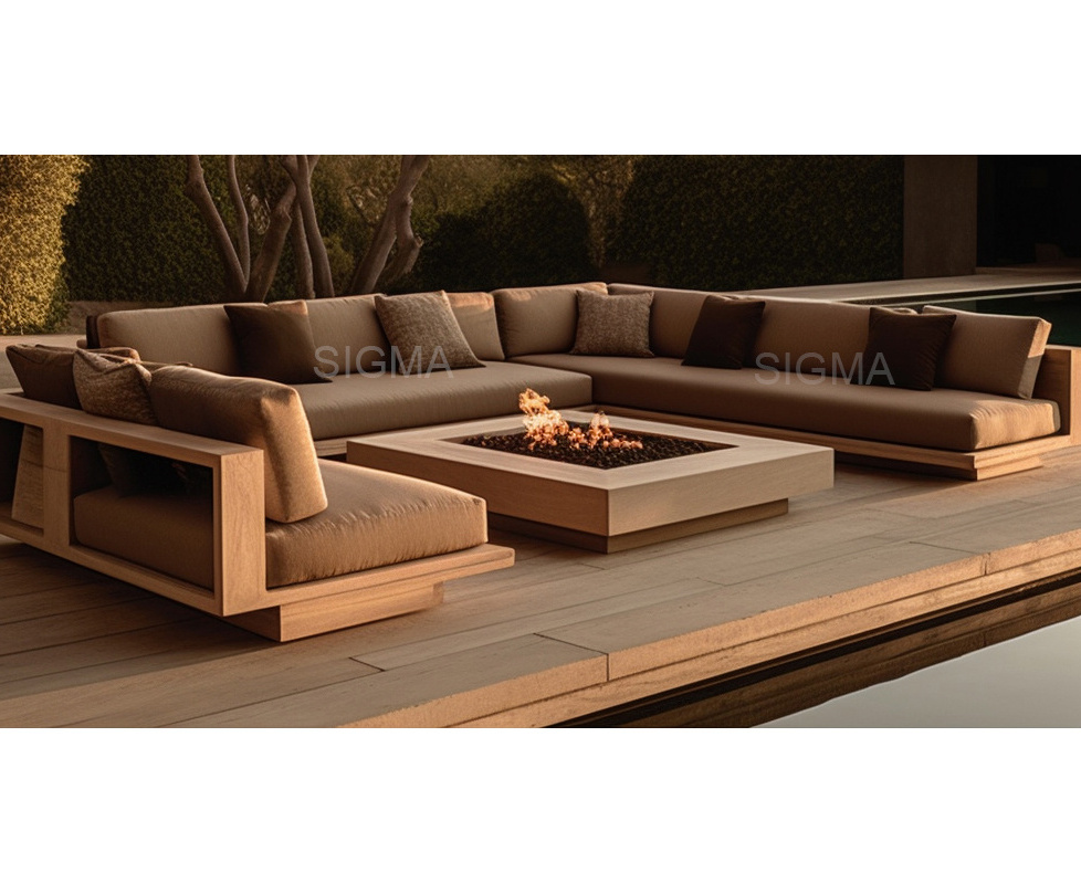 Wholesale New Arrival Outside Patio Garden Wooden Frame Design Outdoor Set Living Room Furniture Waterproof Fabric Sofa