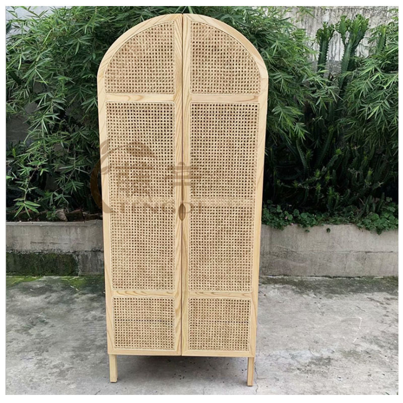 Vintage simple  two door cabinet solid wood bedroom natural rattan wardrobe