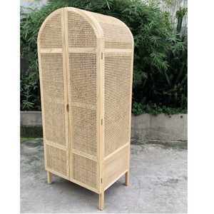 Vintage simple  two door cabinet solid wood bedroom natural rattan wardrobe