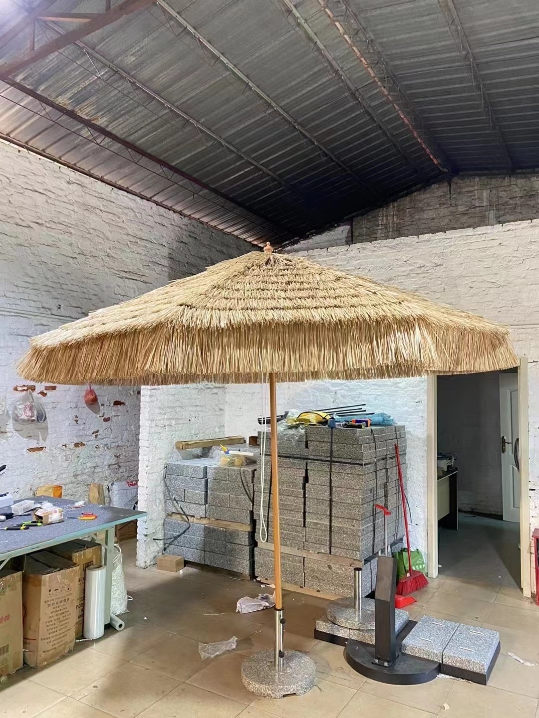 Hot sale outdoor thatch umbrella custom new beach straw umbrella with tassel high-end umbrella