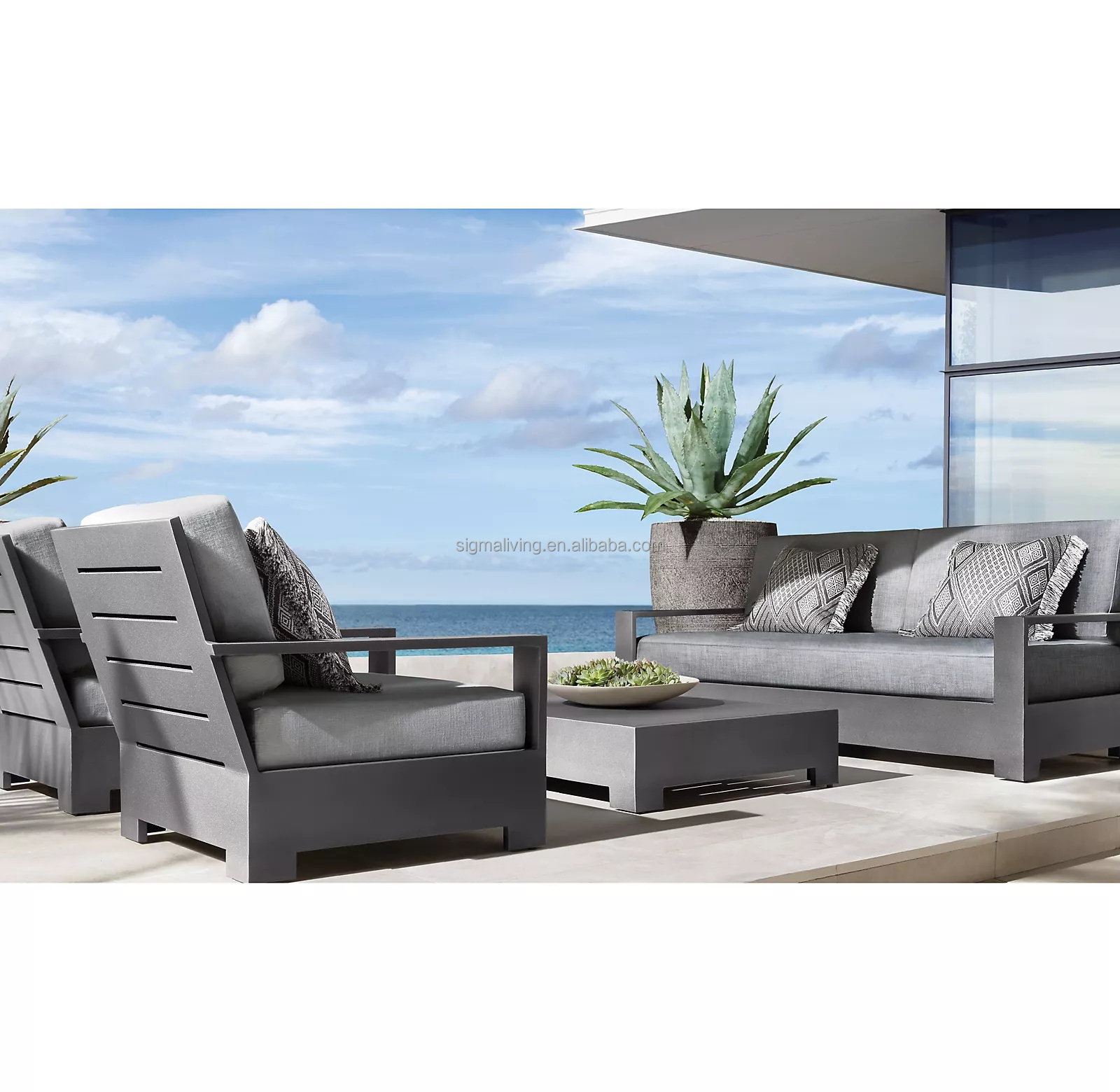 Modular Aluminium Garden Furniture Outdoor Metal Sofa Loveseat Patio Two Seat Simple Sofa