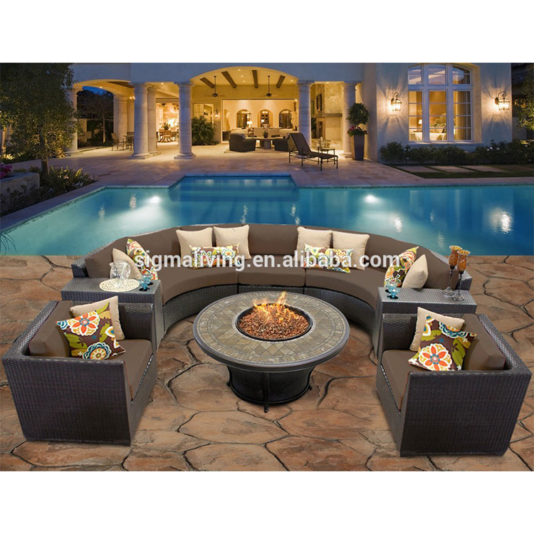 Simple design factory direct  outdoor furniture curved rattan luxury round sofa set