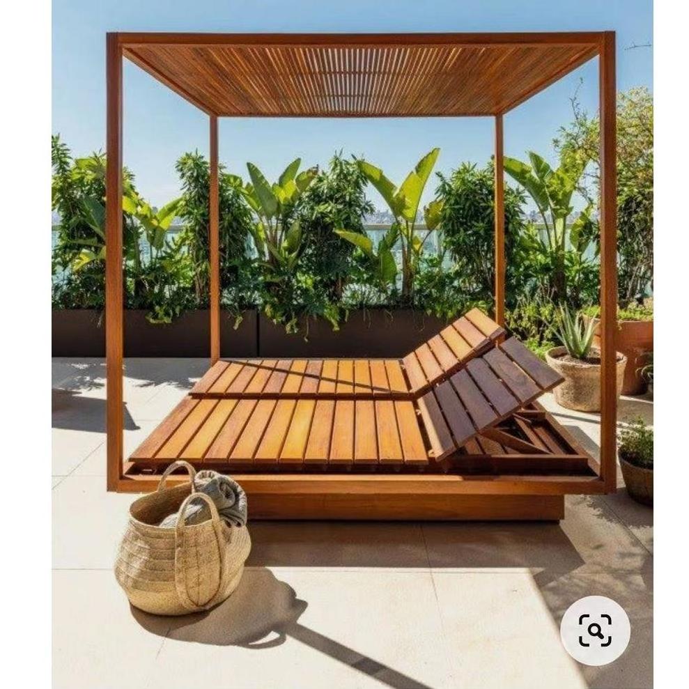 Teak Outdoor Furniture Modern Chaise Hotel Garden Daybed Natural Solid Wooden Beach Sun Lounger