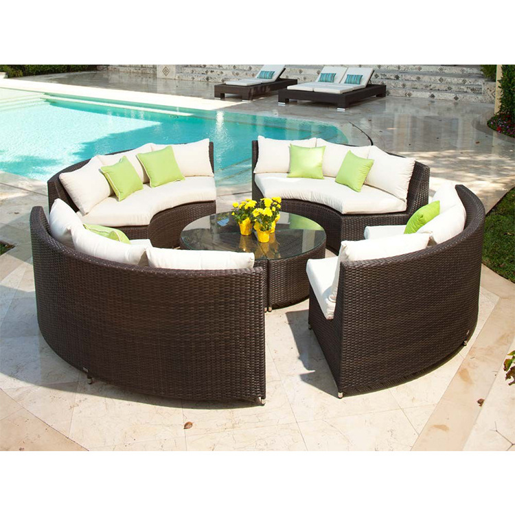 Sigma new arrival outdoor garden furniture round sectional rattan recliner sofa set