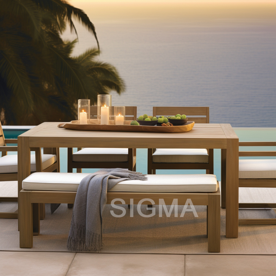 SIGMA Outdoor Furniture Sets Waterproof All-weathered Teak Wood Luxury Dining Chairs