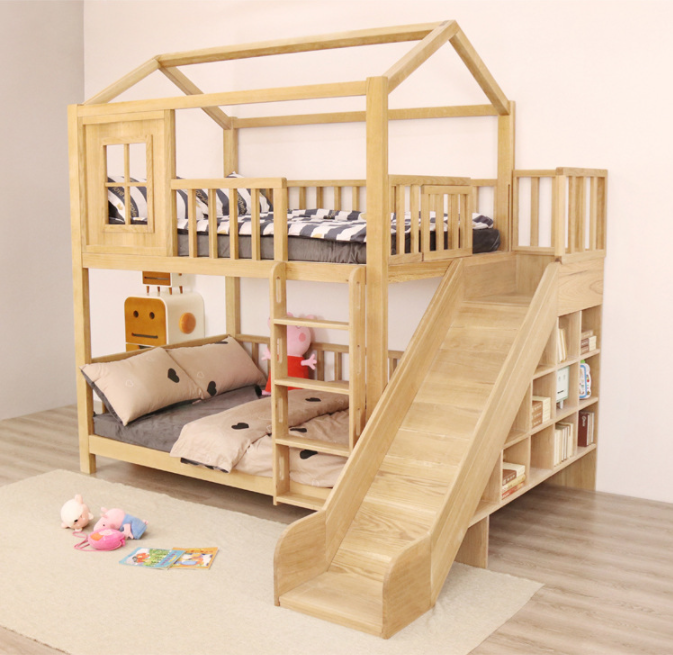 hello kitty bedroom furniture smart house shape solid wooden bunk bed with slide