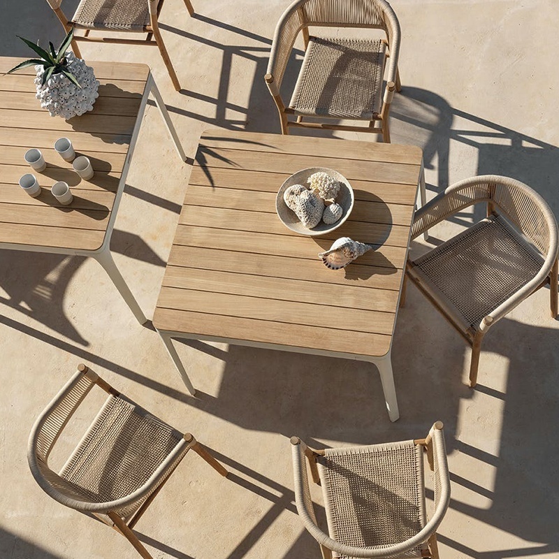 All Weather Outdoor Dining Chair Restaurant Garden Sets Rattan Rope Wicker Solid Wood Armchair Dining Chair Room Sets