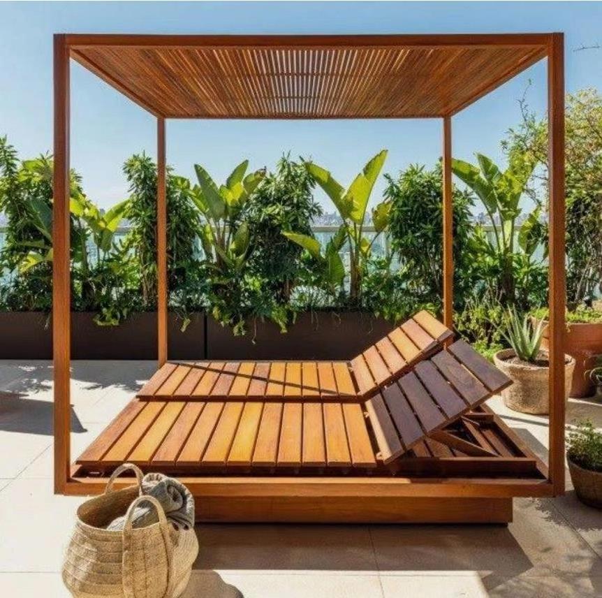 Teak Outdoor Furniture Modern Chaise Hotel Garden Daybed Natural Solid Wooden Beach Sun Lounger