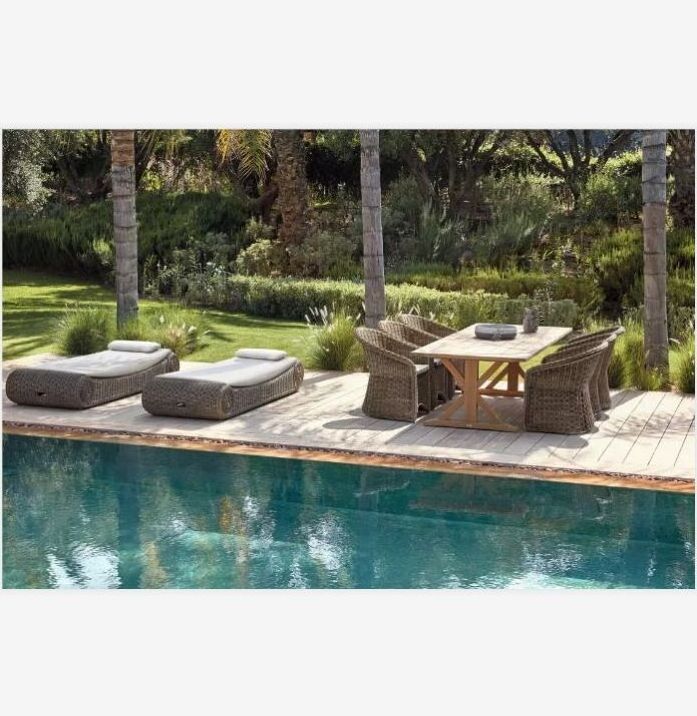 New arrival outdoor furniture soft rattan reclining chaise large lounger sunbed