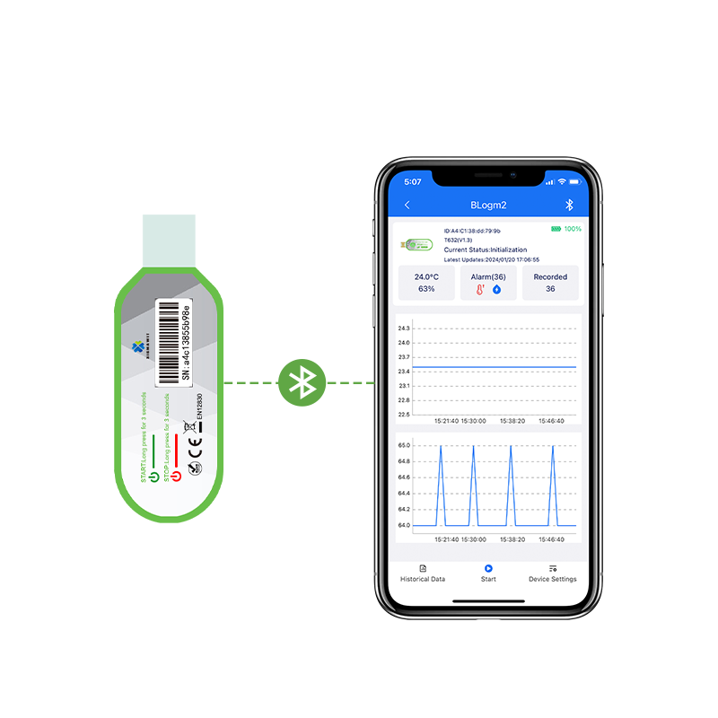 Waterproof IP67 wireless Blue tooth USB temperature data logger  for transport temperature recorder