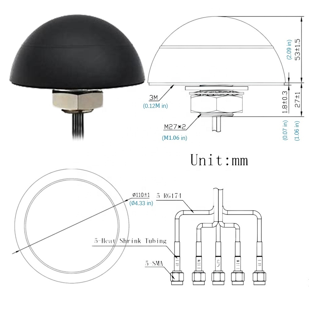 5 In 1 mini internal Passive External Marinated Rtk Gnss Lte Gsm Wifi 4g MIMO Car Gps Combo Antenna