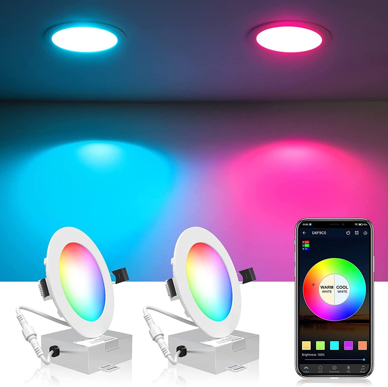 RGB Smart 10w Modern 6 Inches Slim Ceiling Pot Lights Potlights 4 Inch 5000k Led Potlight