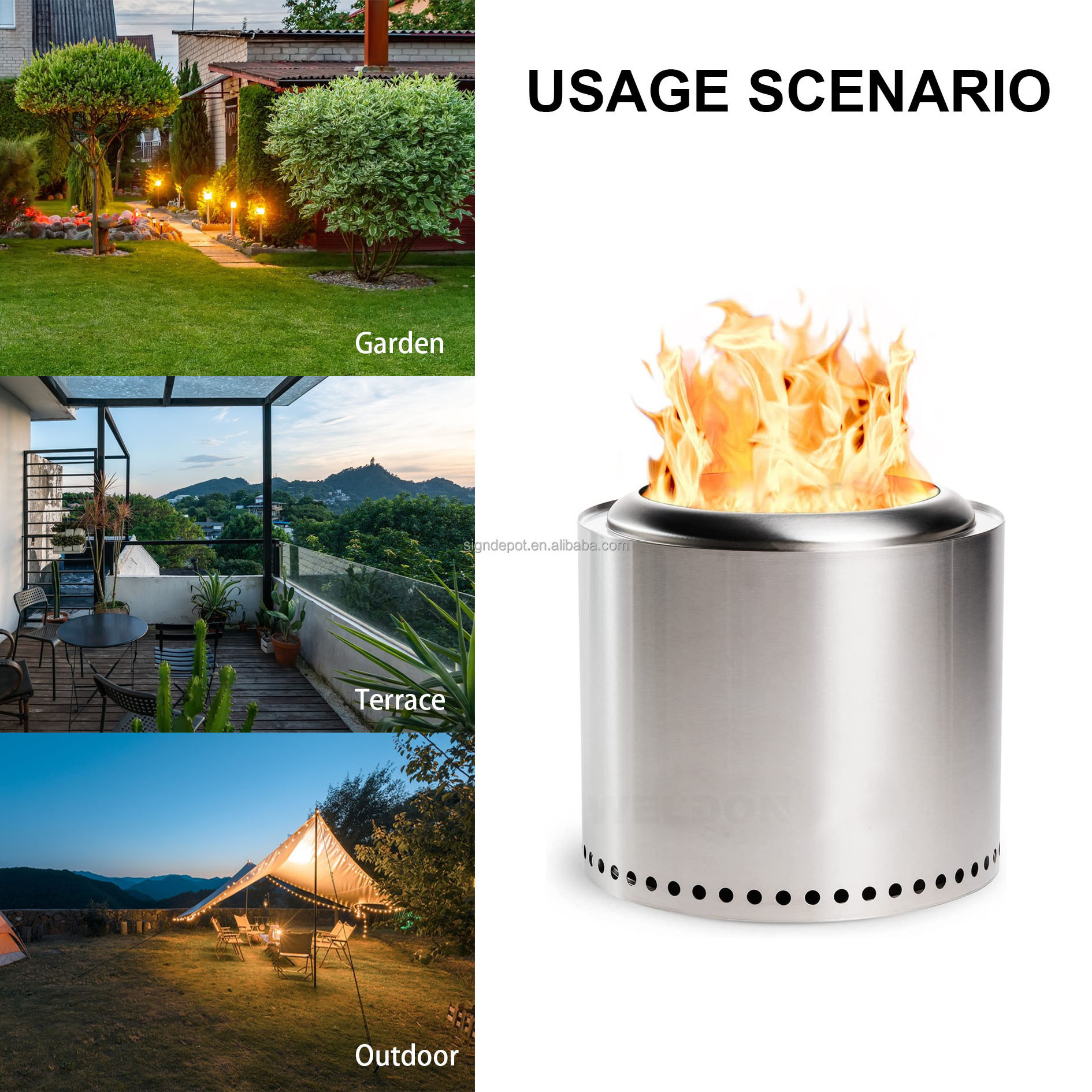 Outdoor Wood Burning Stainless Steel Fire Pit  Heating Stove Camping Stove Wholesale