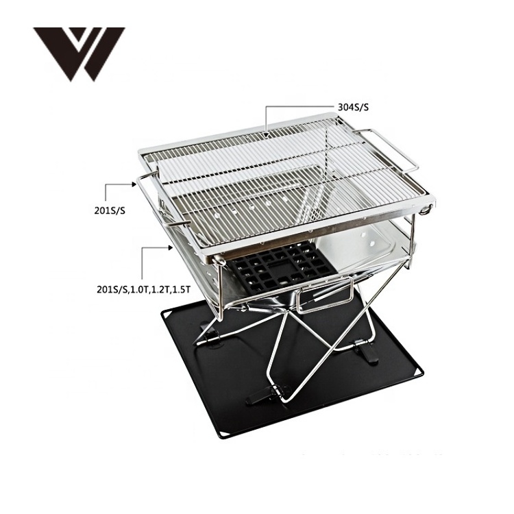 Wholesale Foldable Portable Korean BBQ Grill Equipment Stainless Steel Charcoal Grill/Fire Pit For Family Unit/Picnic/BBQ