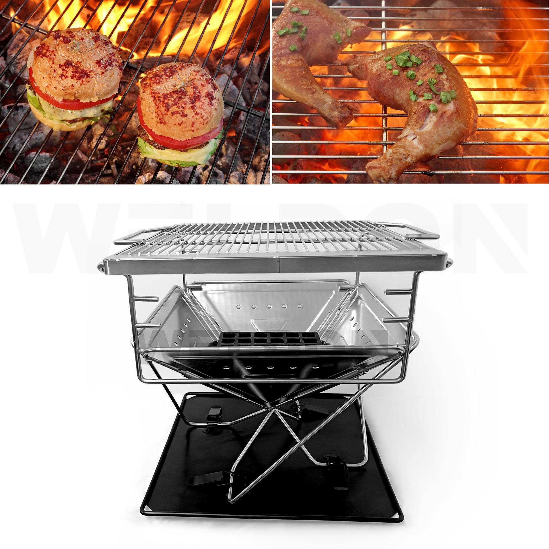 Wholesale Foldable Portable Korean BBQ Grill Equipment Stainless Steel Charcoal Grill/Fire Pit For Family Unit/Picnic/BBQ